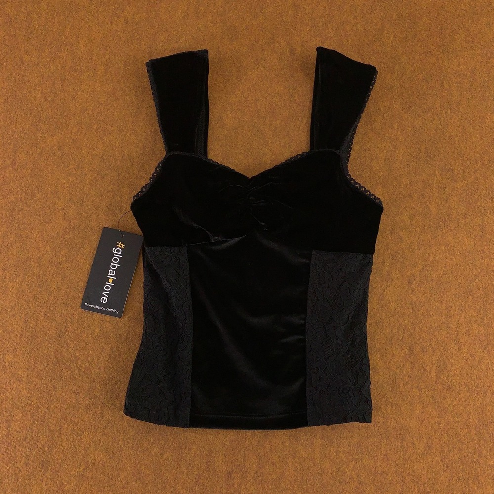 Global Love Juniors Size Small Black Sleeveless Lace Velvet Tank Top NWT
